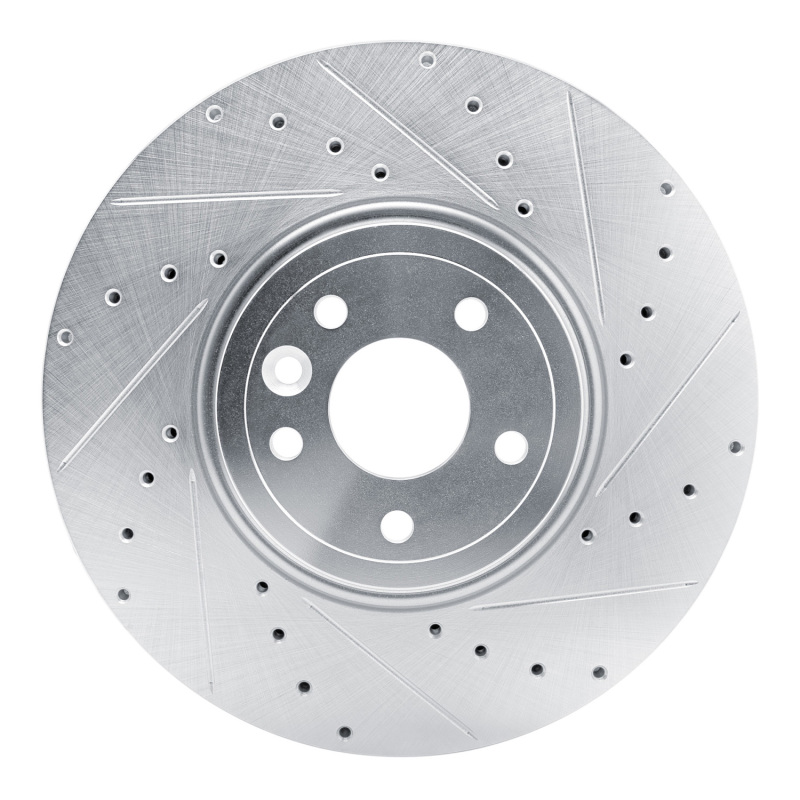 Jaguar XF Brake Rotor (1) - Front Right - R1 Concepts - Drilled & Slotted - Silver - `16-`24
